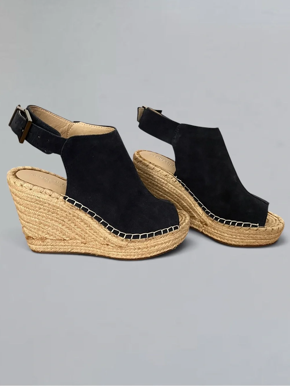 Kenneth Cole New York Olivia Navy Suede Espadrille Wedge Sandals 6.5